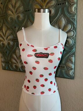 omighty White Strawberry Print Spaghetti Strap Cami